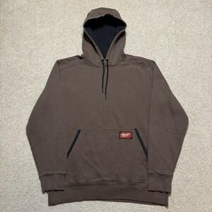 Milwaukee Hoodie Sweatshirt Mens Medium Brown Fleece Workwear Pullover Logo